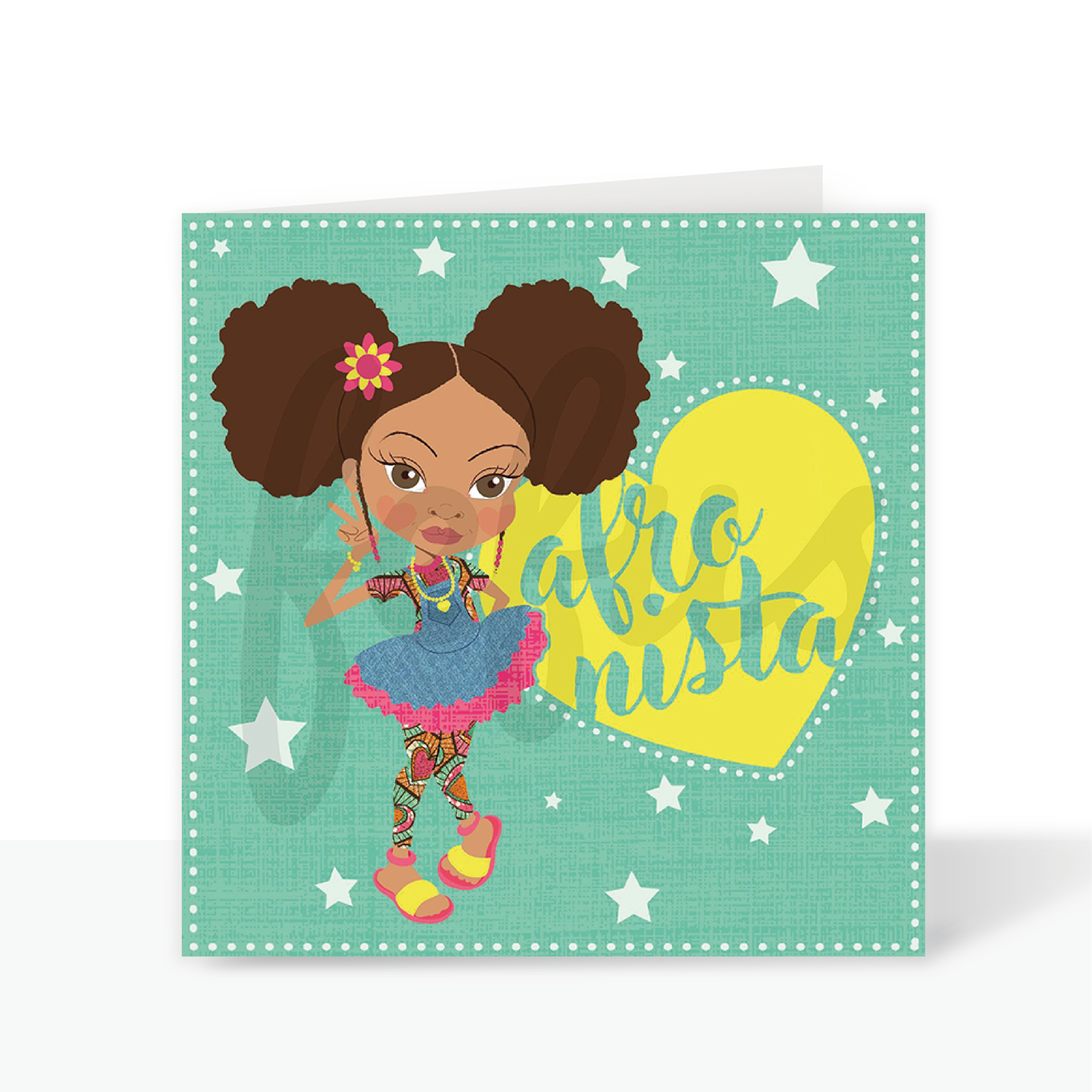 Yasmin - Afronista Tween V2 - Mixed Race Greetings Card | Fefus designs
