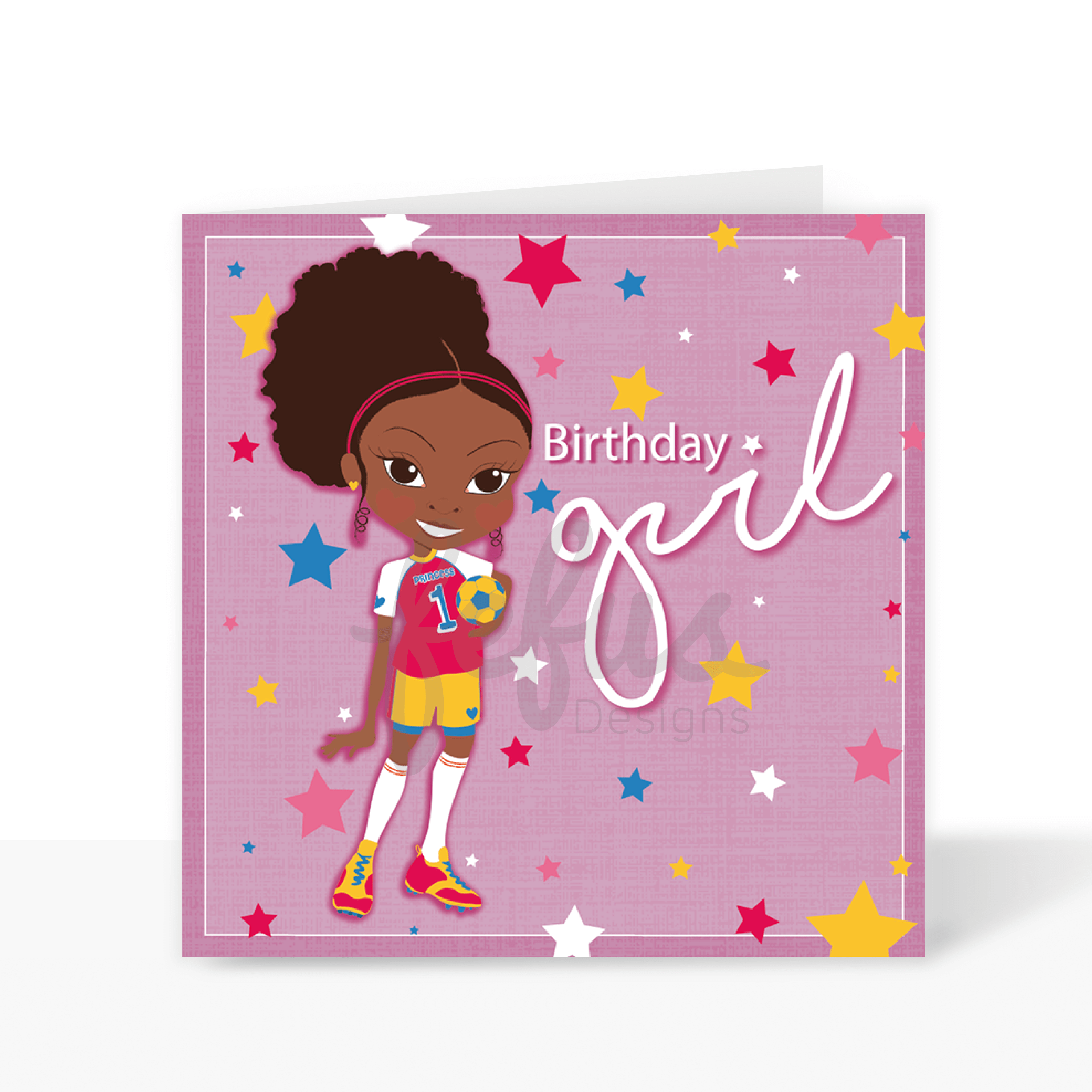 Lela - Football Girl - Black childrens Greetings Card | Fefus designs
