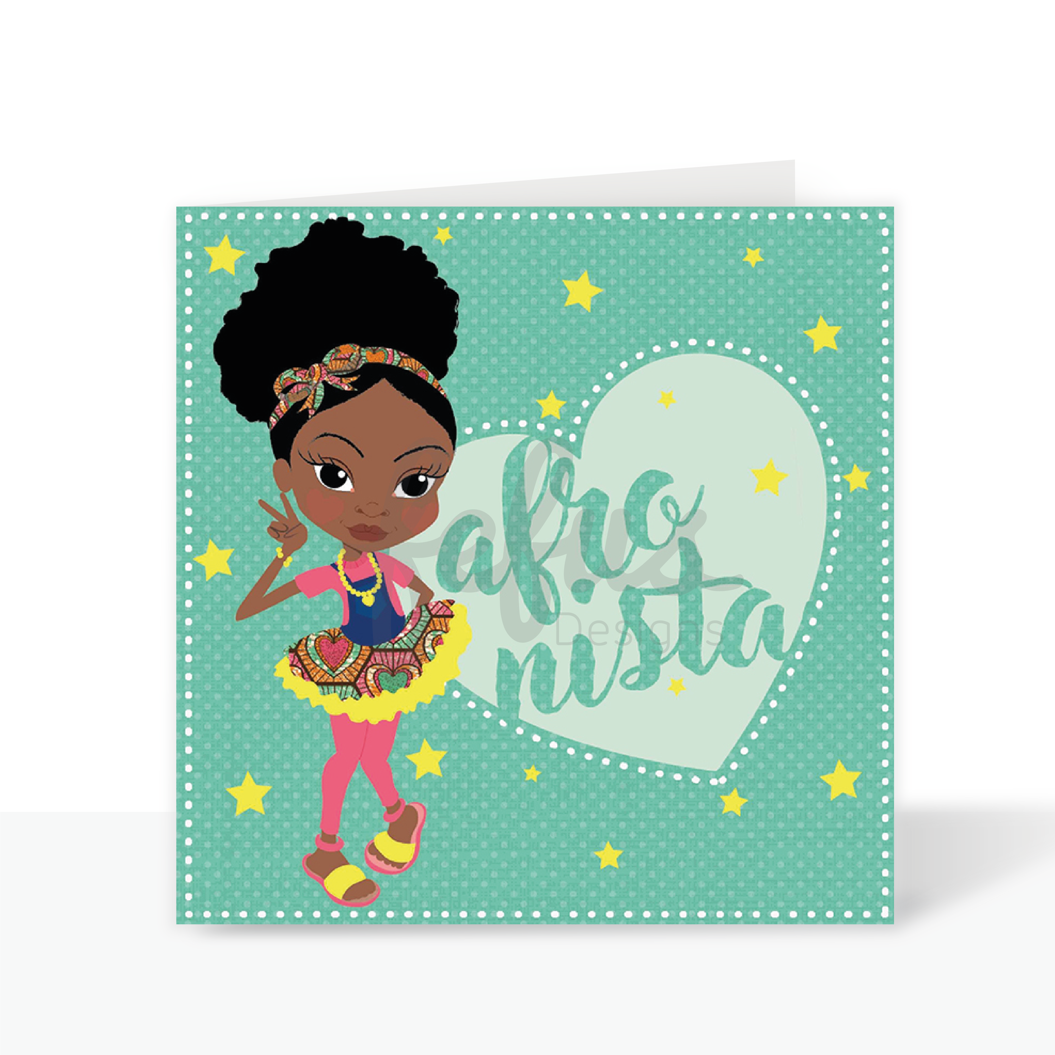 Kadija - Afronista - Black Kids Greetings Card | Fefus designs