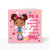 Black Girls Affirmation Birthday Card: A birthday card featuring a Black girl with afro puffs against a pink background.