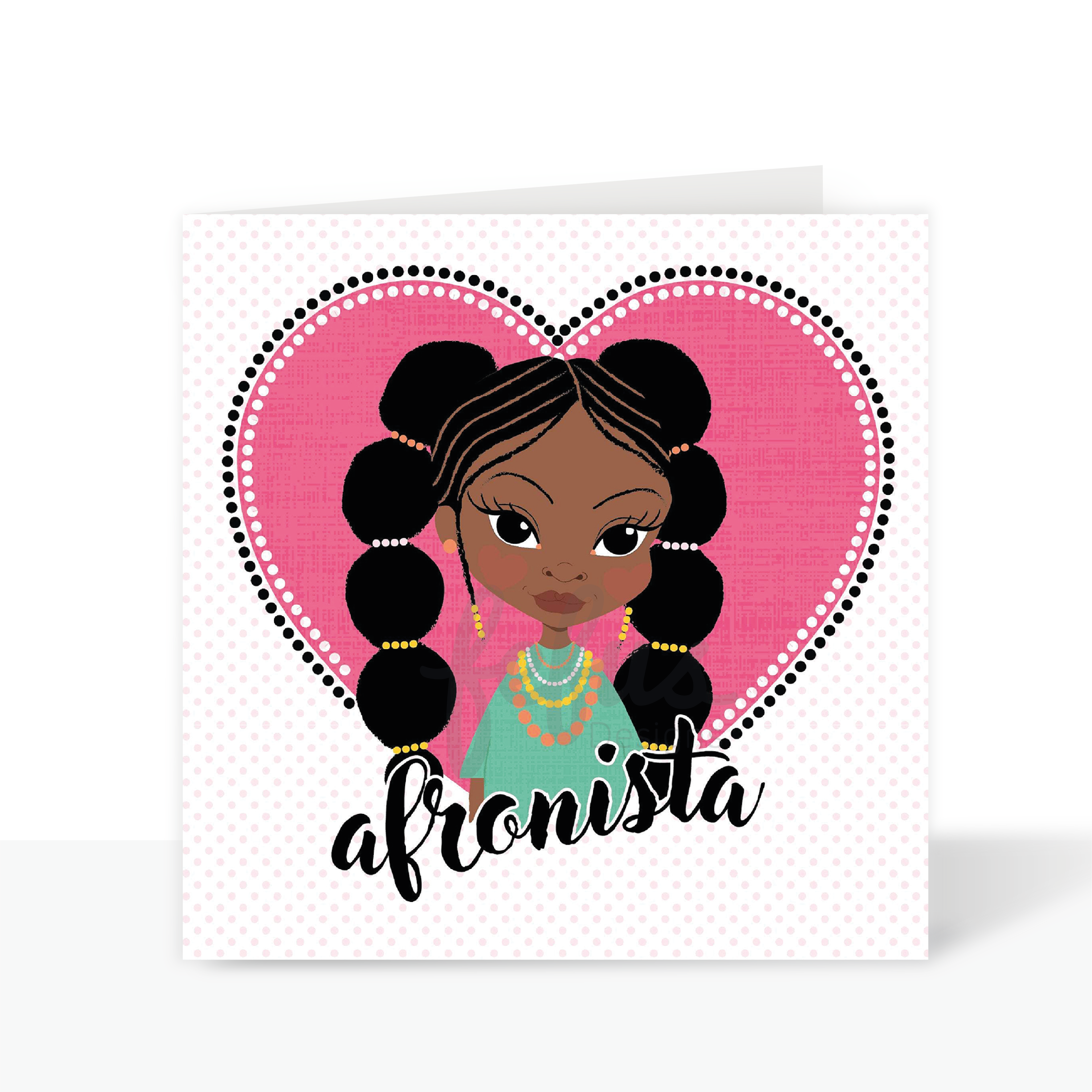 Zuri - Afronista Pigtails - Black Kids Greetings Card | Fefus designs