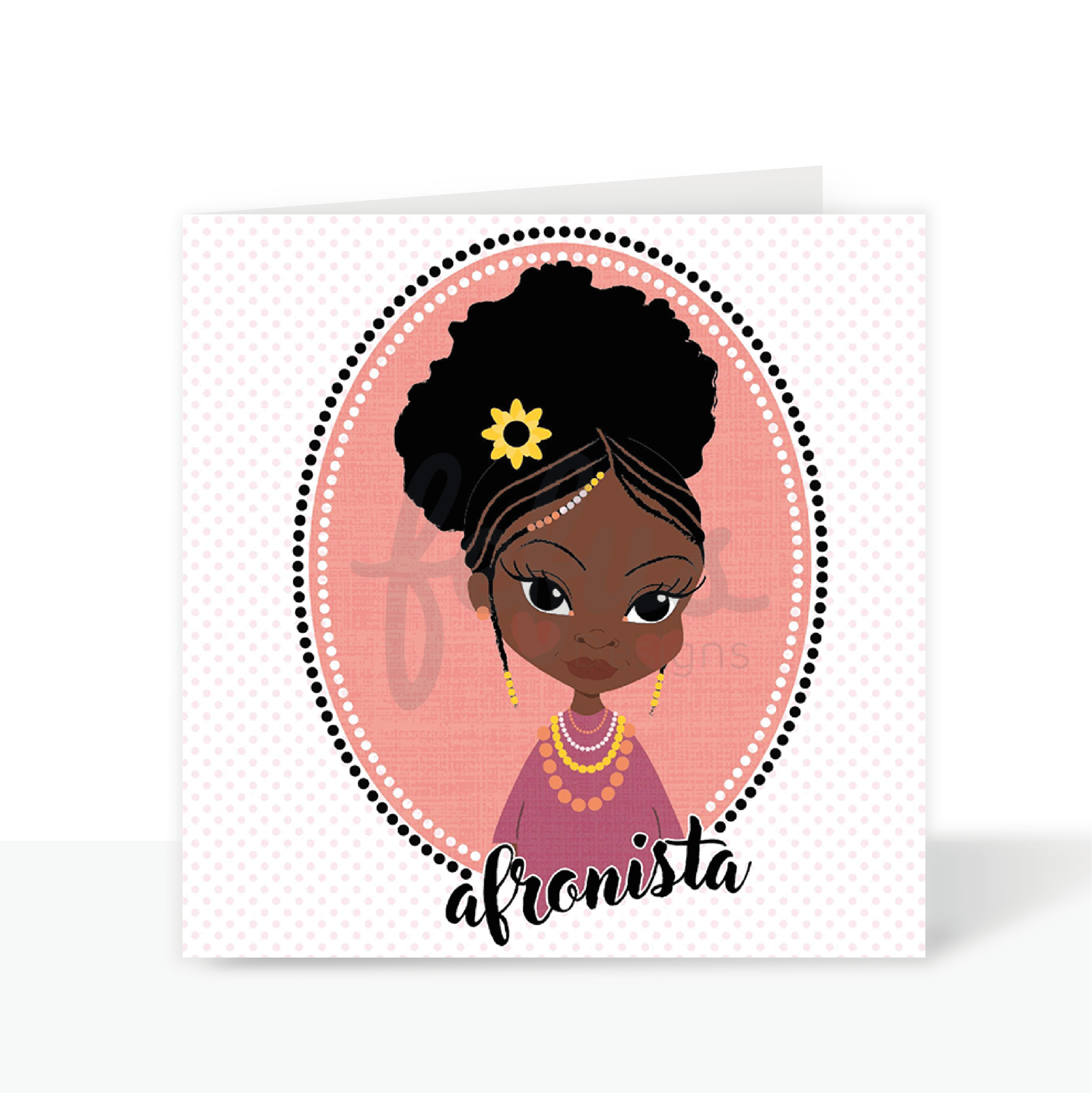 Kadija - Afronista PUFF GIRL - Black Kids Greetings Card | Fefus designs