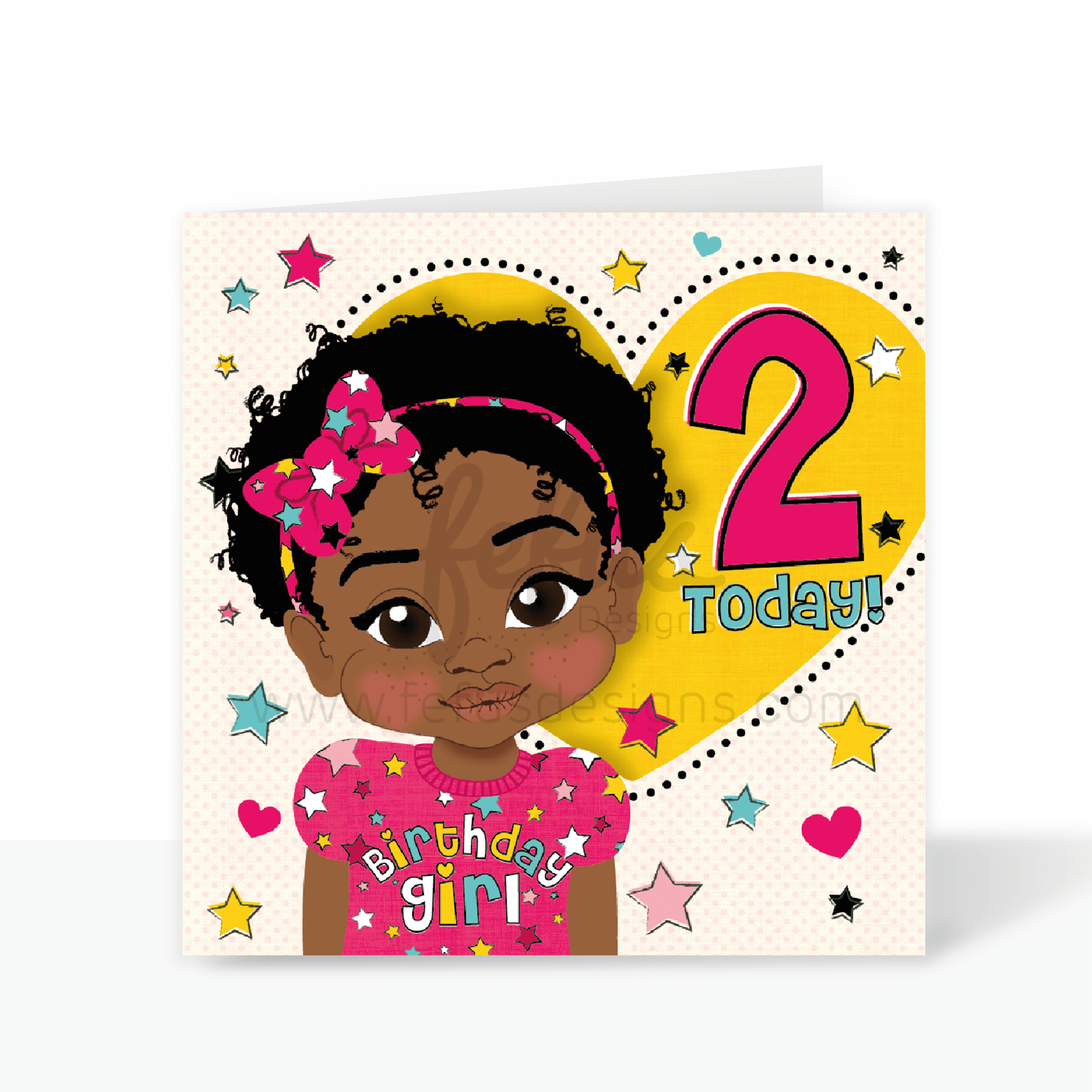 Second Birthday Afro Puff Black Girl  - Black Girl Birthday Card | Fefus Designs
