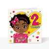Load image into Gallery viewer, Second Birthday Afro Puff Black Girl  - Black Girl Birthday Card | Fefus Designs