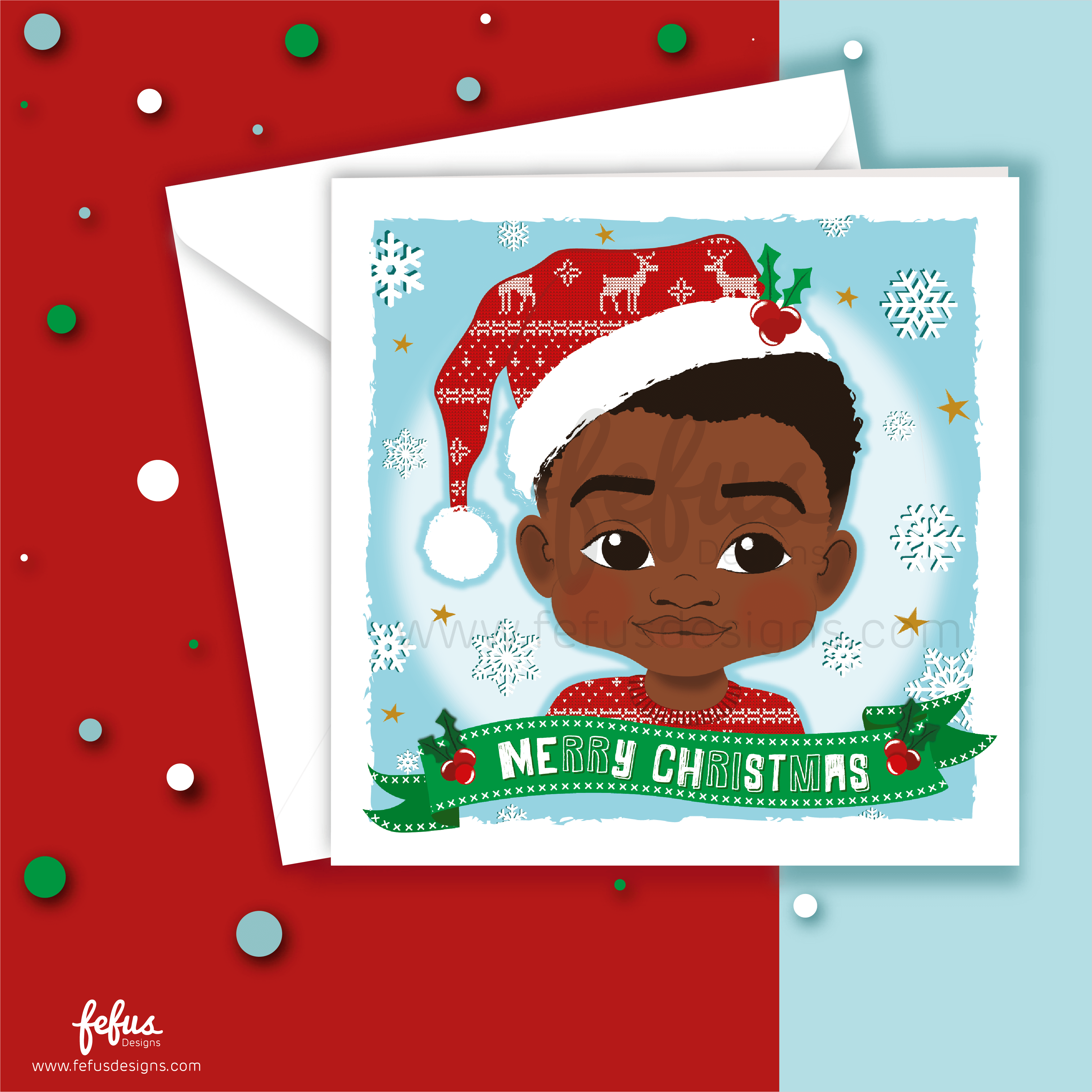 Toddler Black Boy Joy Christmas Card  | Fefus designs