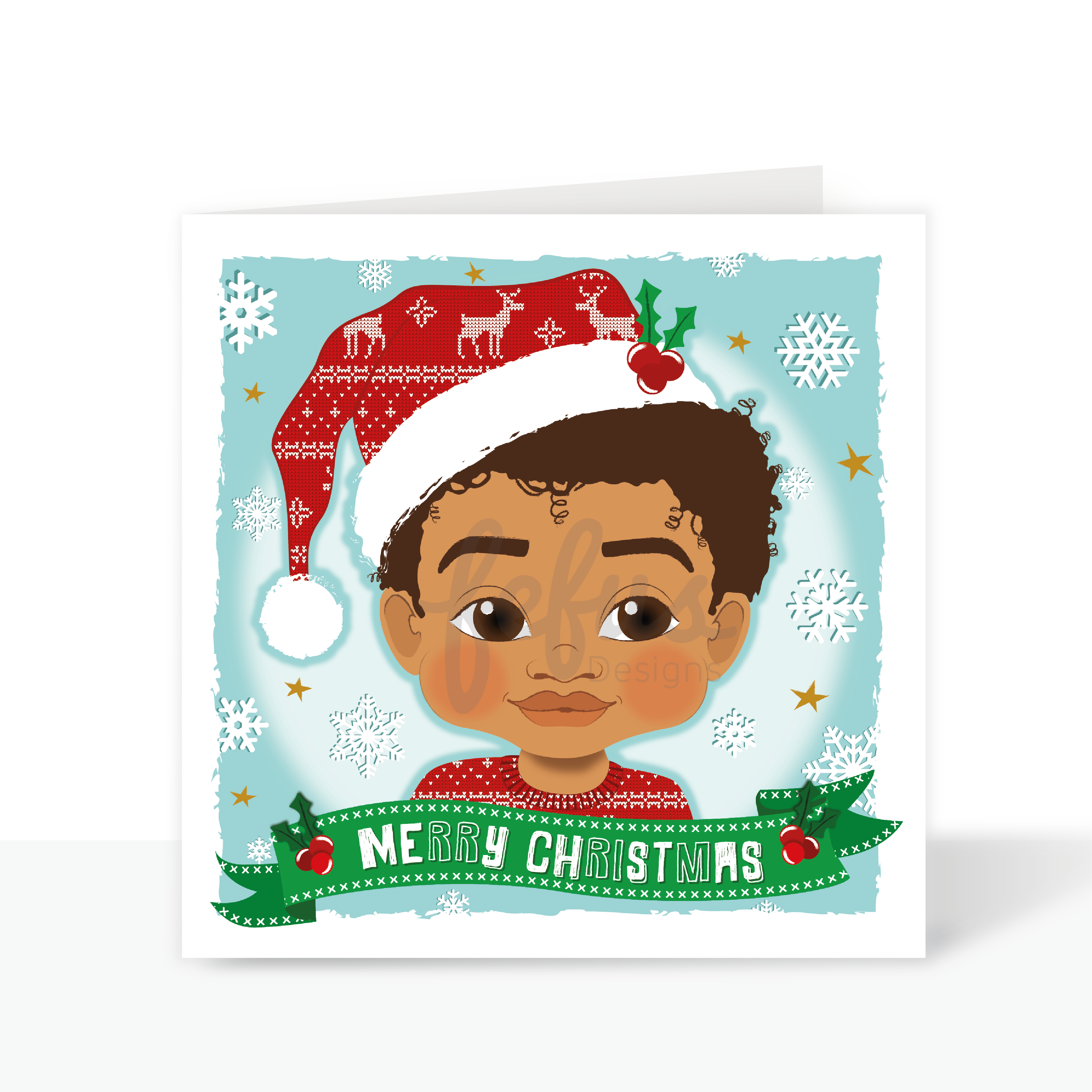 Toddler Brown Boy Joy Christmas Card  | Fefus designs
