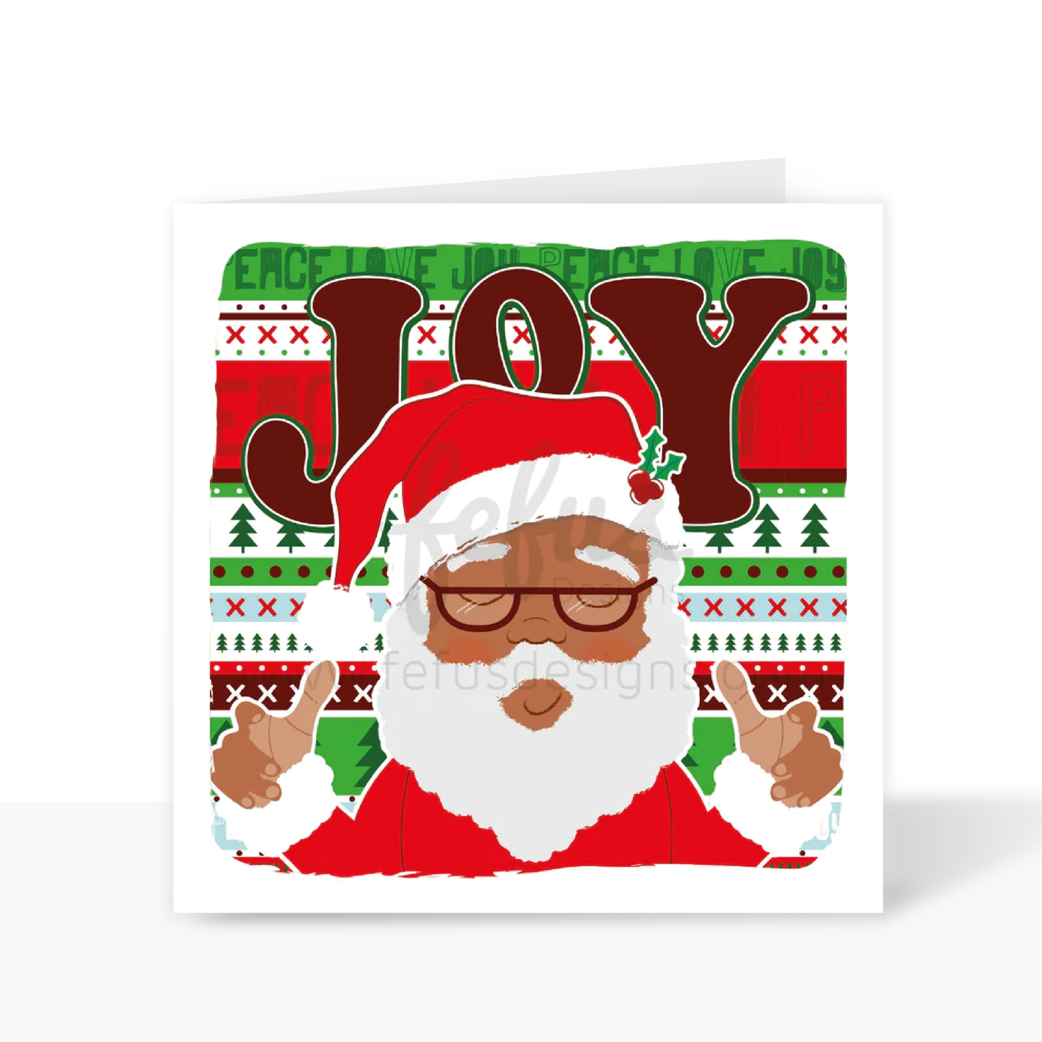 Mixed race Santa Joy Christmas Card V2 - Black Christmas Card | Fefus designs