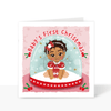 Snow Globe - Brown Baby Girl's First Christmas Card | Fefus designs