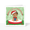 Load image into Gallery viewer, Snow Globe - Brown Baby Boy&#39;s First Christmas Card | Fefus designs