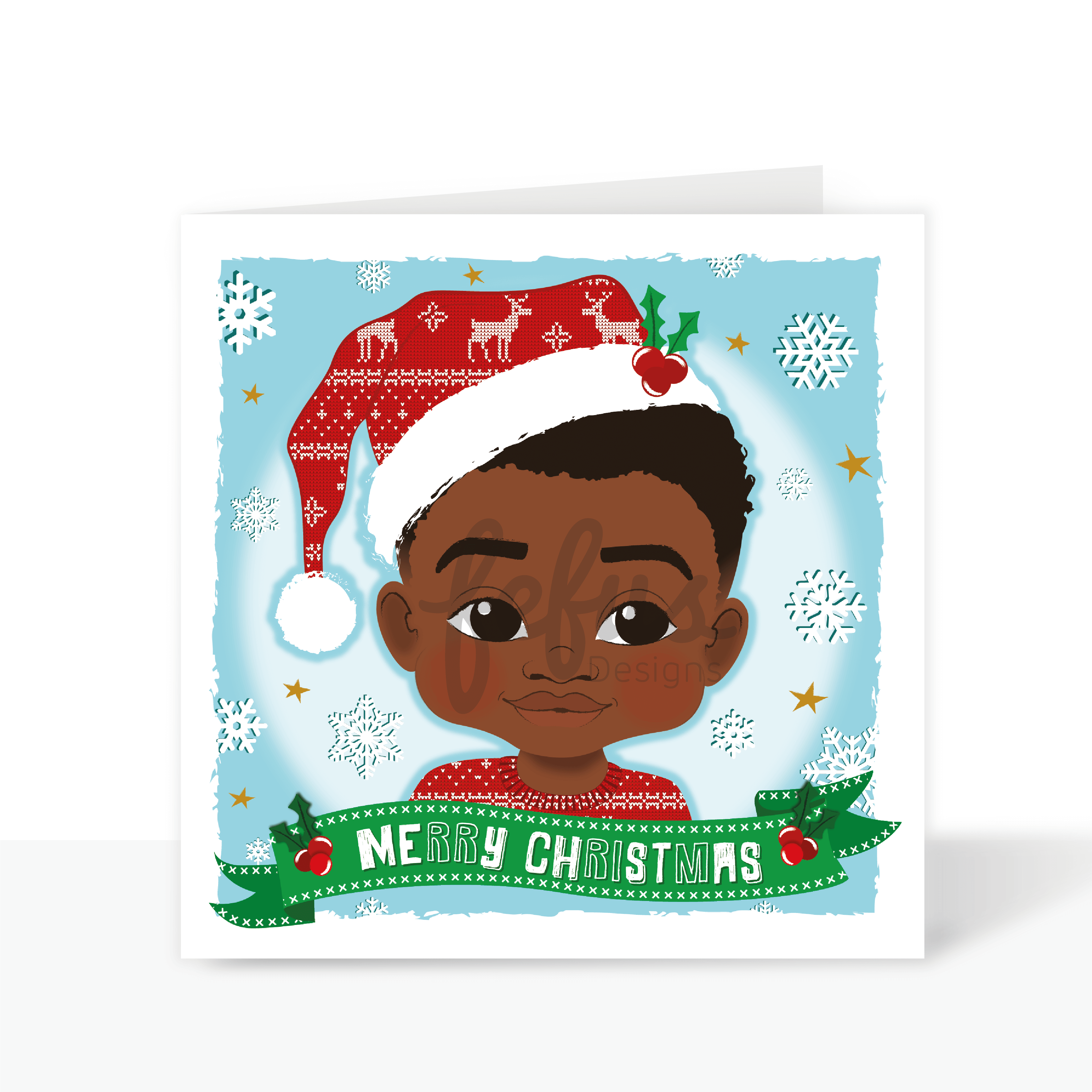 Toddler Black Boy Joy Christmas Card  | Fefus designs