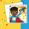 Load image into Gallery viewer, Black Superhero Fourth Birthday - Black Boys Birthday Card | Fefus designs