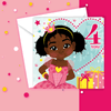 Fourth Birthday Afro Princess Black Girl  - Brown Girl Birthday Card | Fefus Designs
