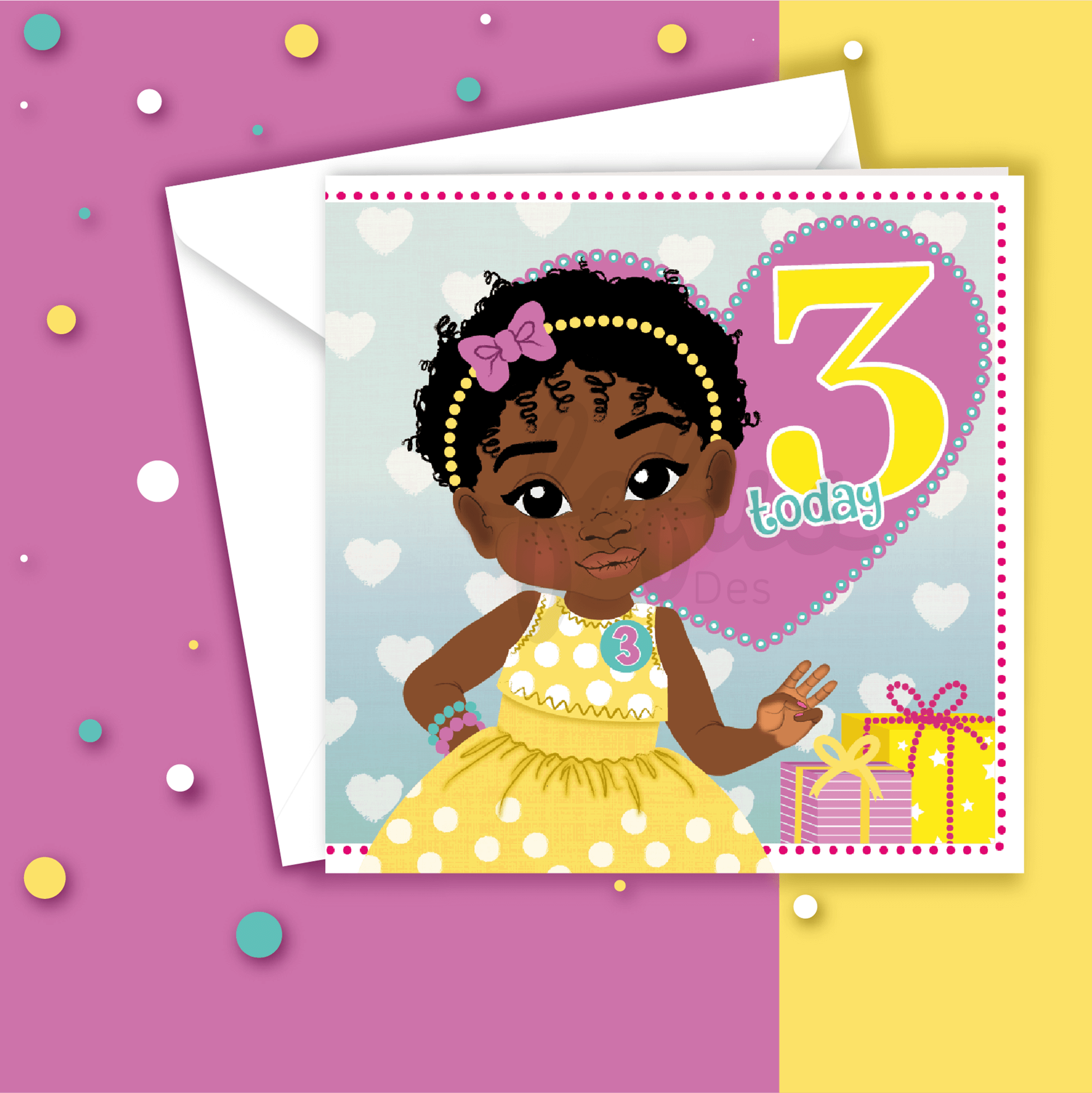 Third Birthday Afro Party Black Girl  - Black Girl Birthday Card | Fefus Designs