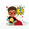 Load image into Gallery viewer, Third Birthday - Mixed Race Super Hero Boy Birthday Card | Fefus designs
