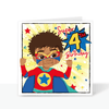 Brown Superhero Fourth Birthday - Mixed Race Boys Birthday Card | Fefus designs