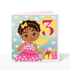 Load image into Gallery viewer, Third Birthday Afro Party Mixed Race Girl  - Brown Girl Birthday Card | Fefus Designs