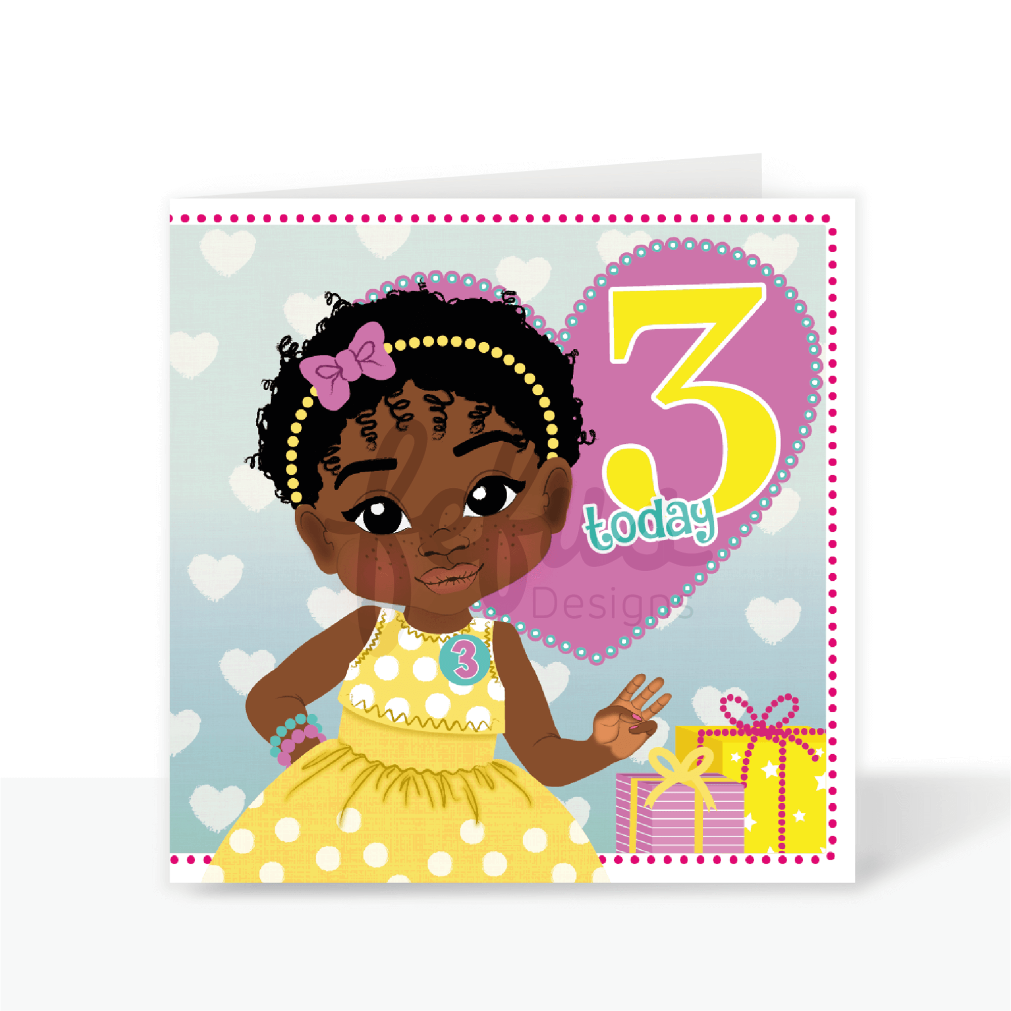 Third Birthday Afro Party Black Girl  - Black Girl Birthday Card | Fefus Designs