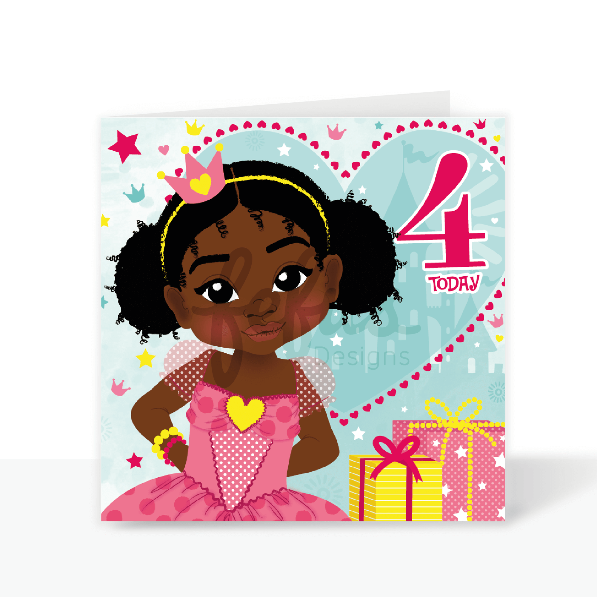 Fourth Birthday Afro Princess Black Girl  - Brown Girl Birthday Card | Fefus Designs