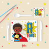 Personalised Black Super Hero Afro Boy Placement & Coaster Set