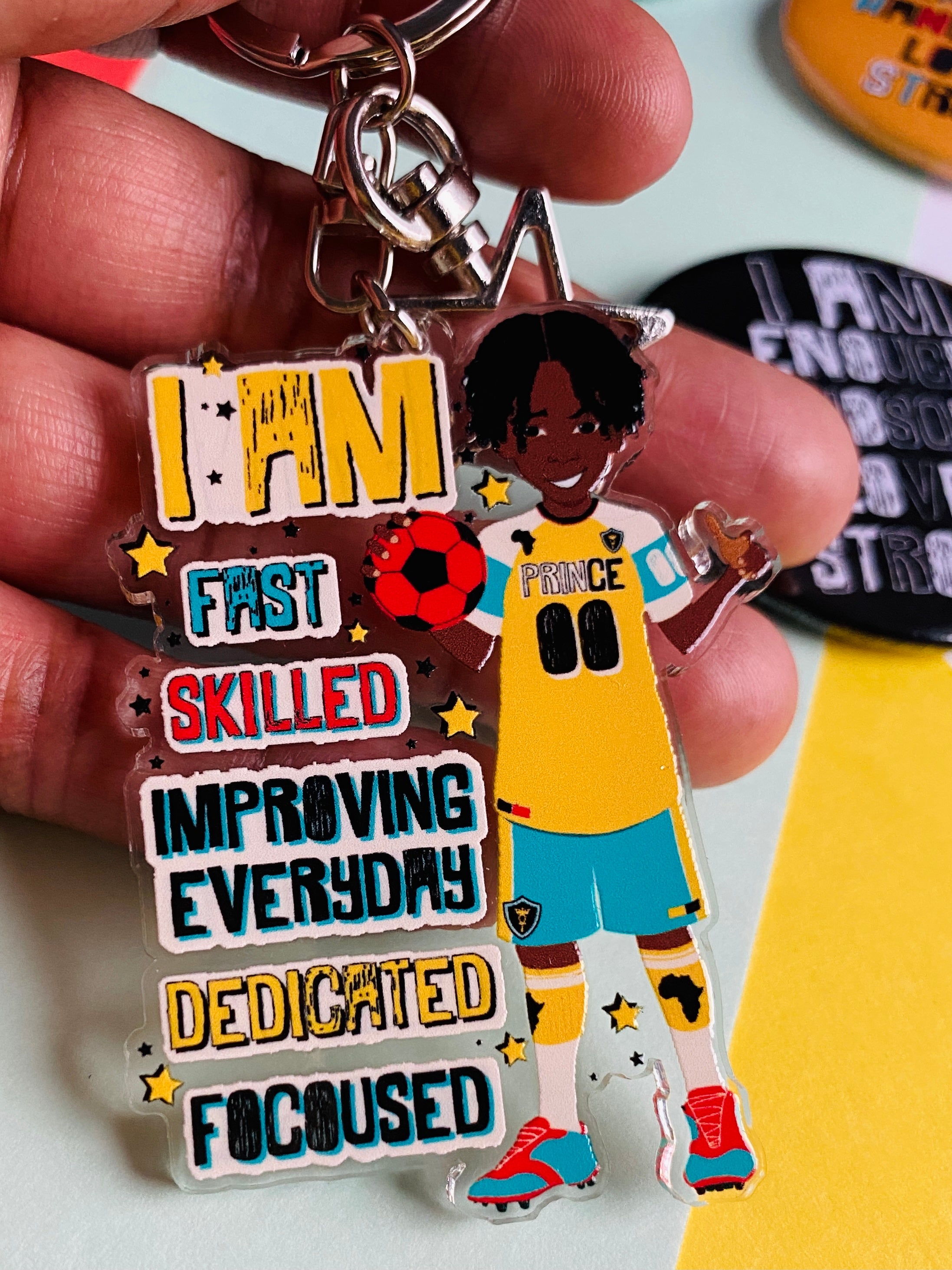 Kyrese - Brown Boy Joy Football Keyring/ Bag Charm | Fefus Designs