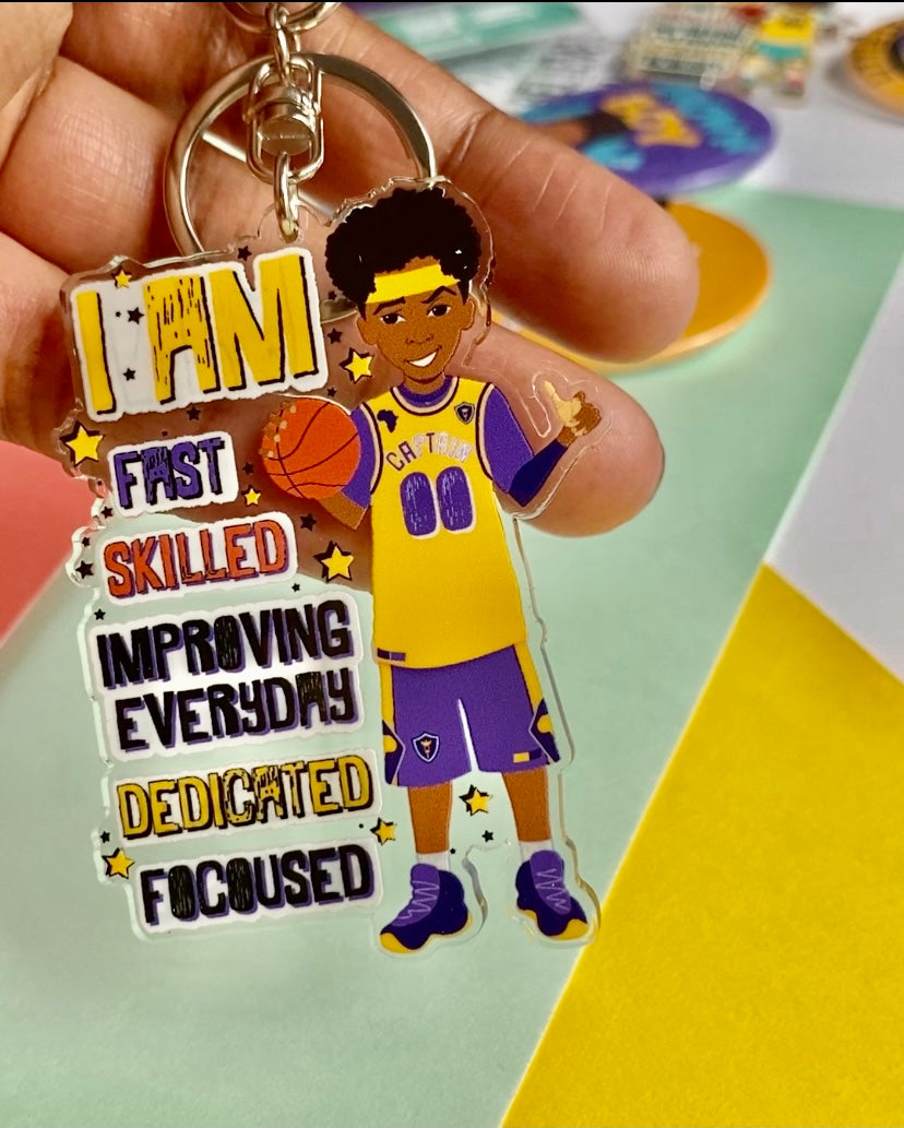 Kahleeq - Brown Boy Joy Basketballer Keyring/ Bag Charm | Fefus Designs