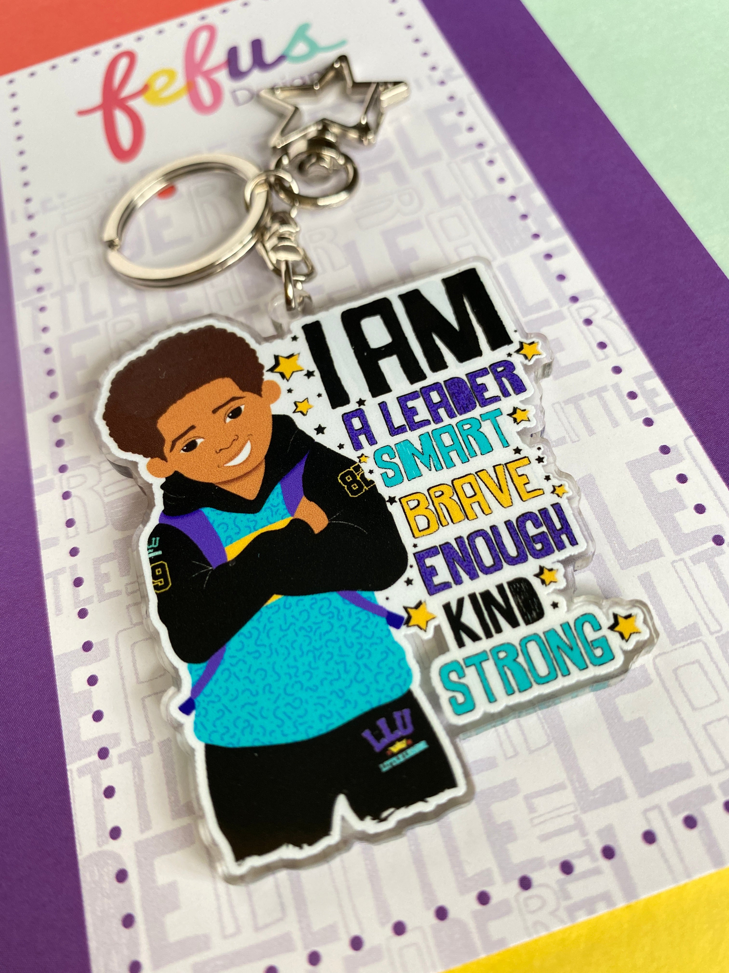 Niles - Brown Boy Joy Affirmation Keyring/ Bag Charm | Fefus Designs