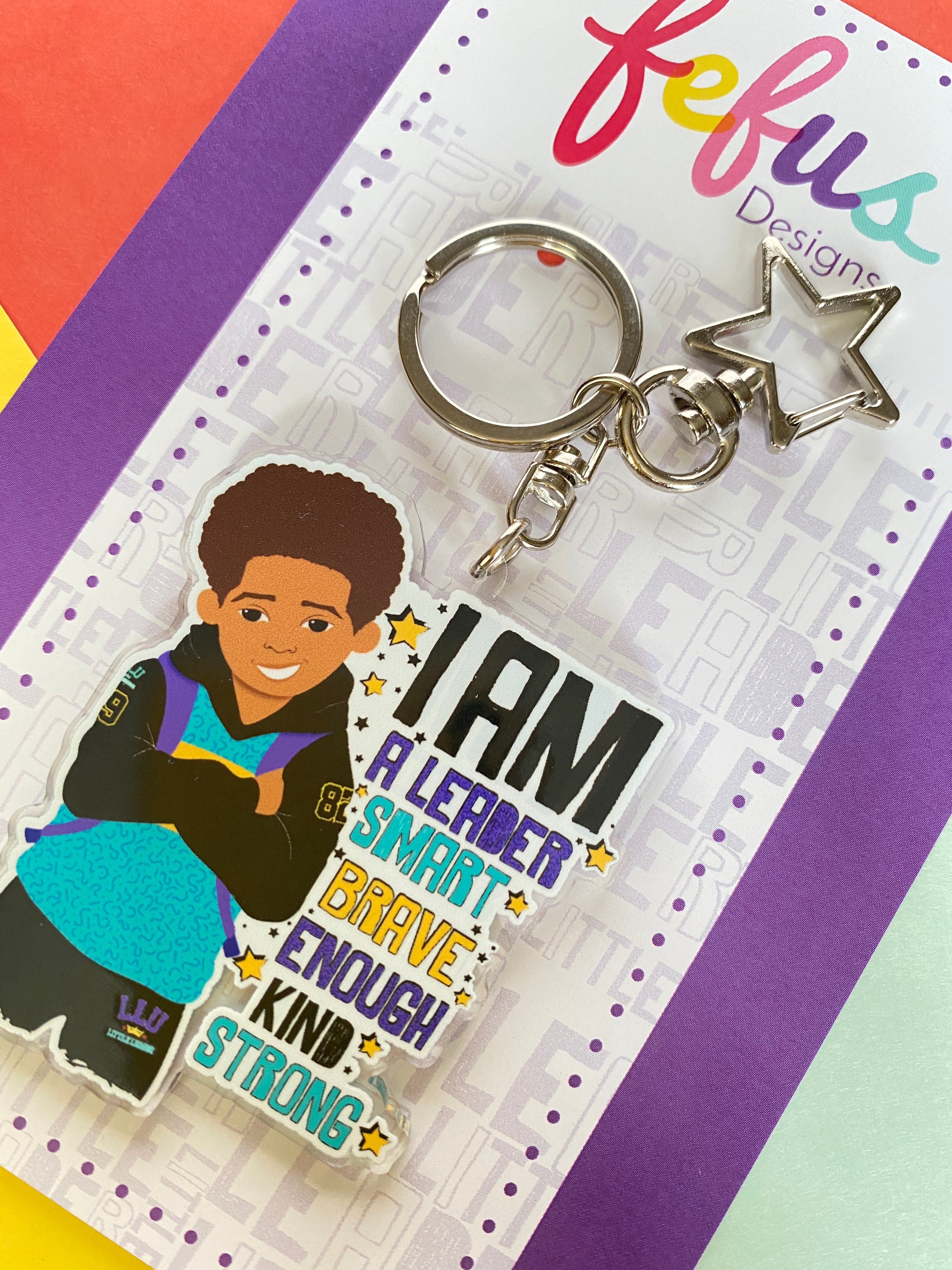 Niles - Brown Boy Joy Affirmation Keyring/ Bag Charm | Fefus Designs