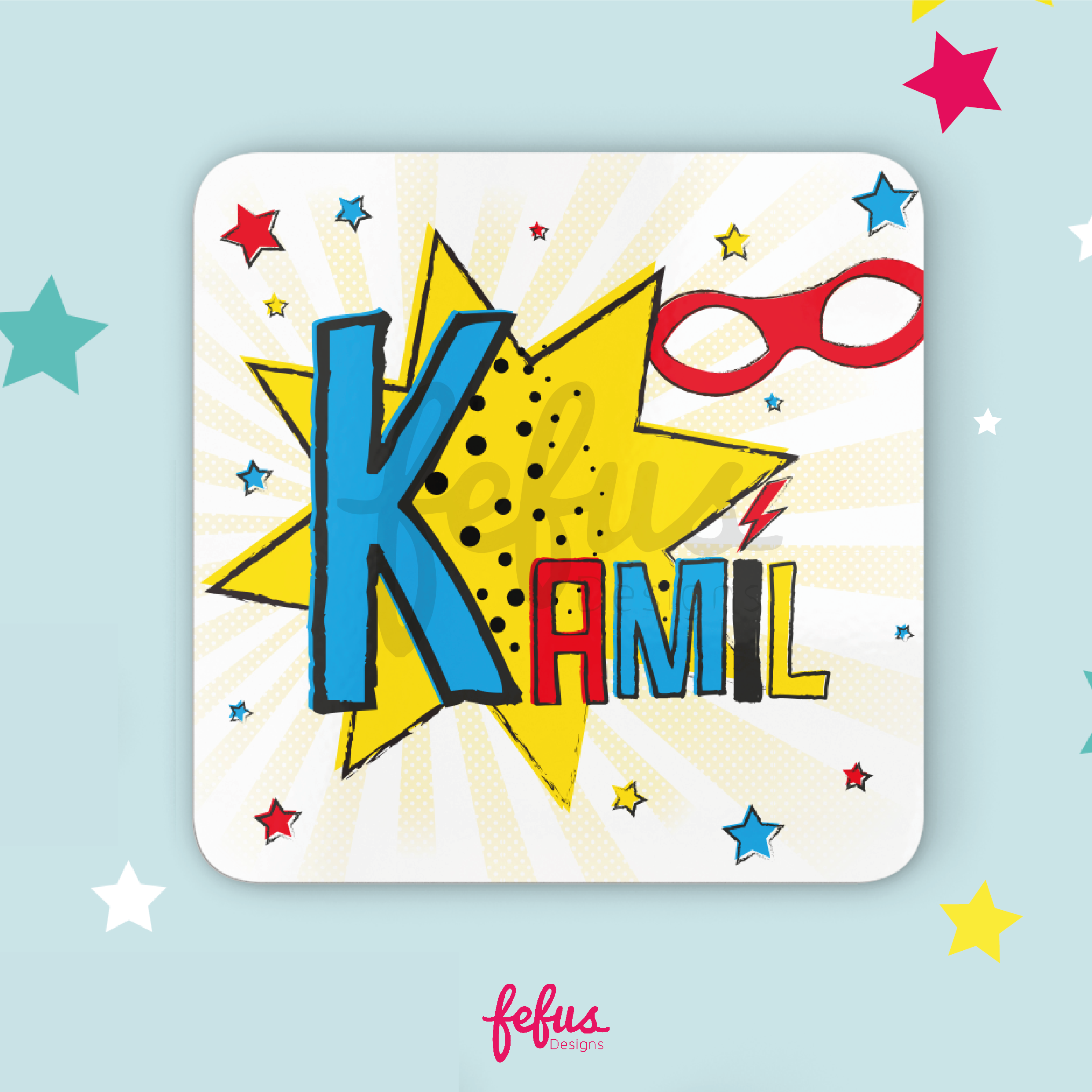 See Themselves Shine: Personalised Mixed Race Superhero Boy Placemat & Coaster Set