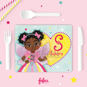 Personalised Black Fairy Girl Placement & Coaster Set