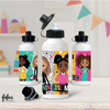 Load image into Gallery viewer, A striking Melanin Girl Magic Aluminium Water Bottle by Fefus Designs. This lightweight and durable water bottle empowers young queens, featuring a design with four brown beauties and the phrase &#39;Melanin Girl Magic&#39;. With a 500ml capacity, it ensures hydration throughout the day, while the aluminium construction keeps drinks cool. Perfect for school, sports, and outdoor adventures. Surprise a special young queen with this empowering gift, celebrating her uniqueness and magical impact on the world