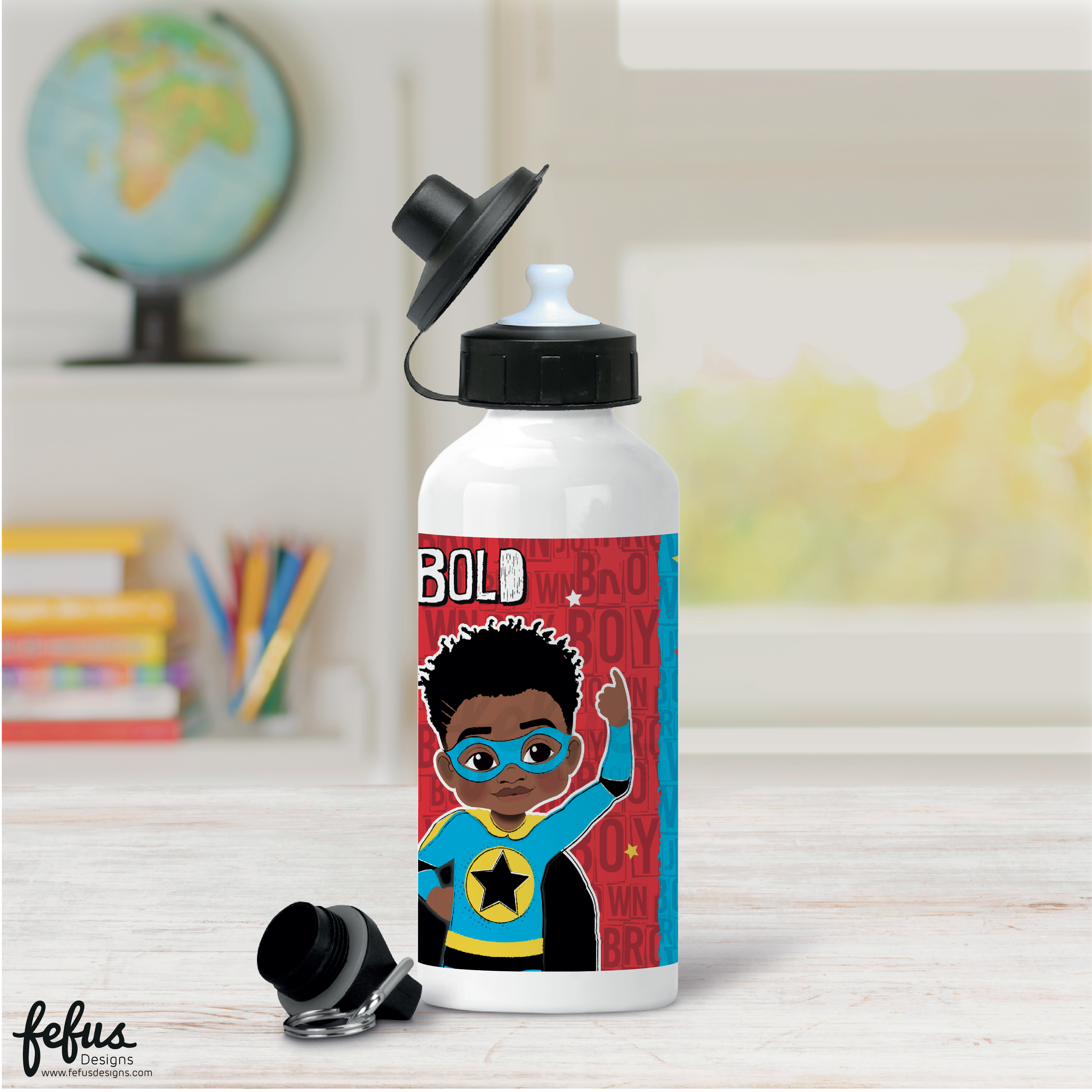 Melanin Boy Magic Aluminium Water Bottle | Fefus Designs