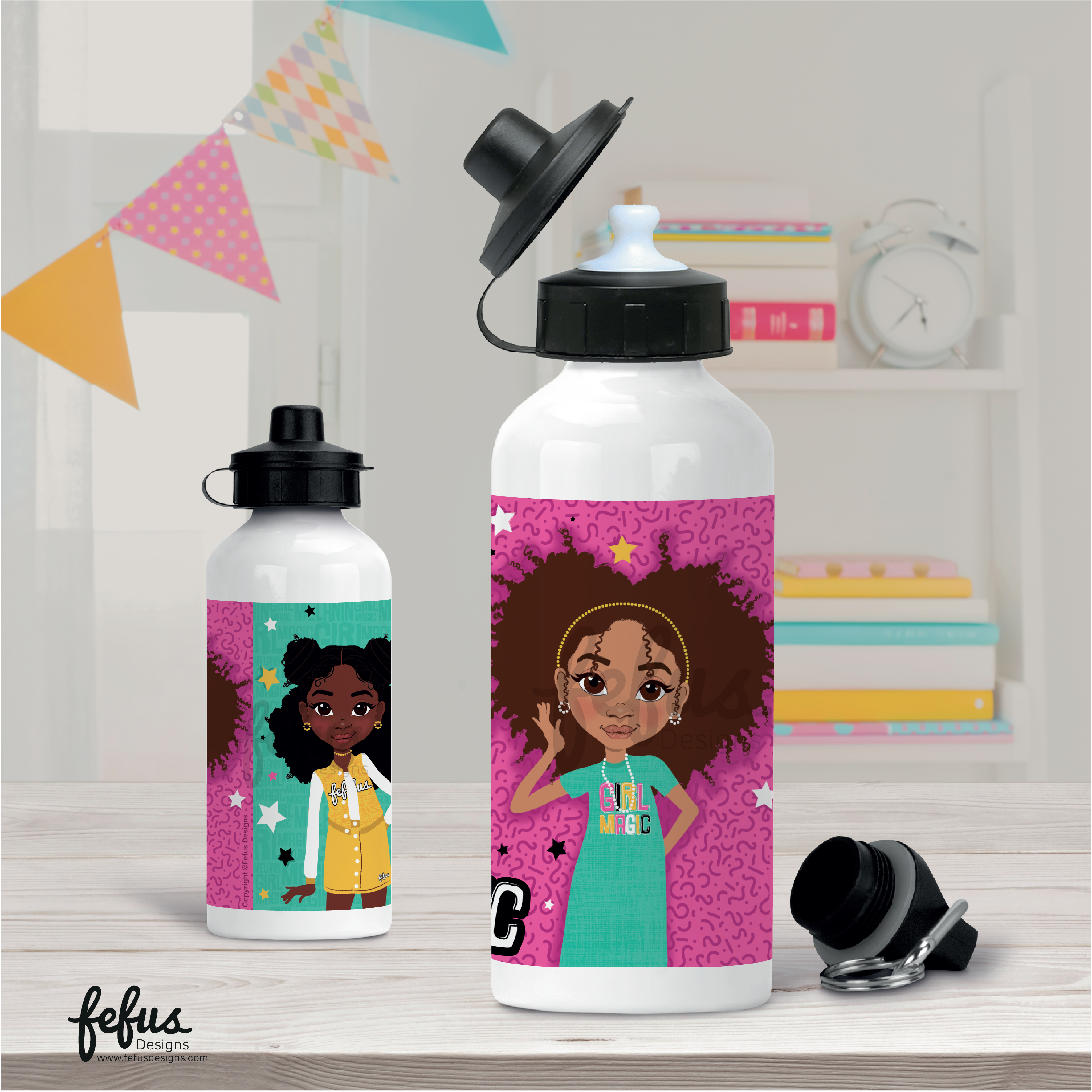 Melanin Girl Magic Aluminium Water Bottle | Fefus Designs