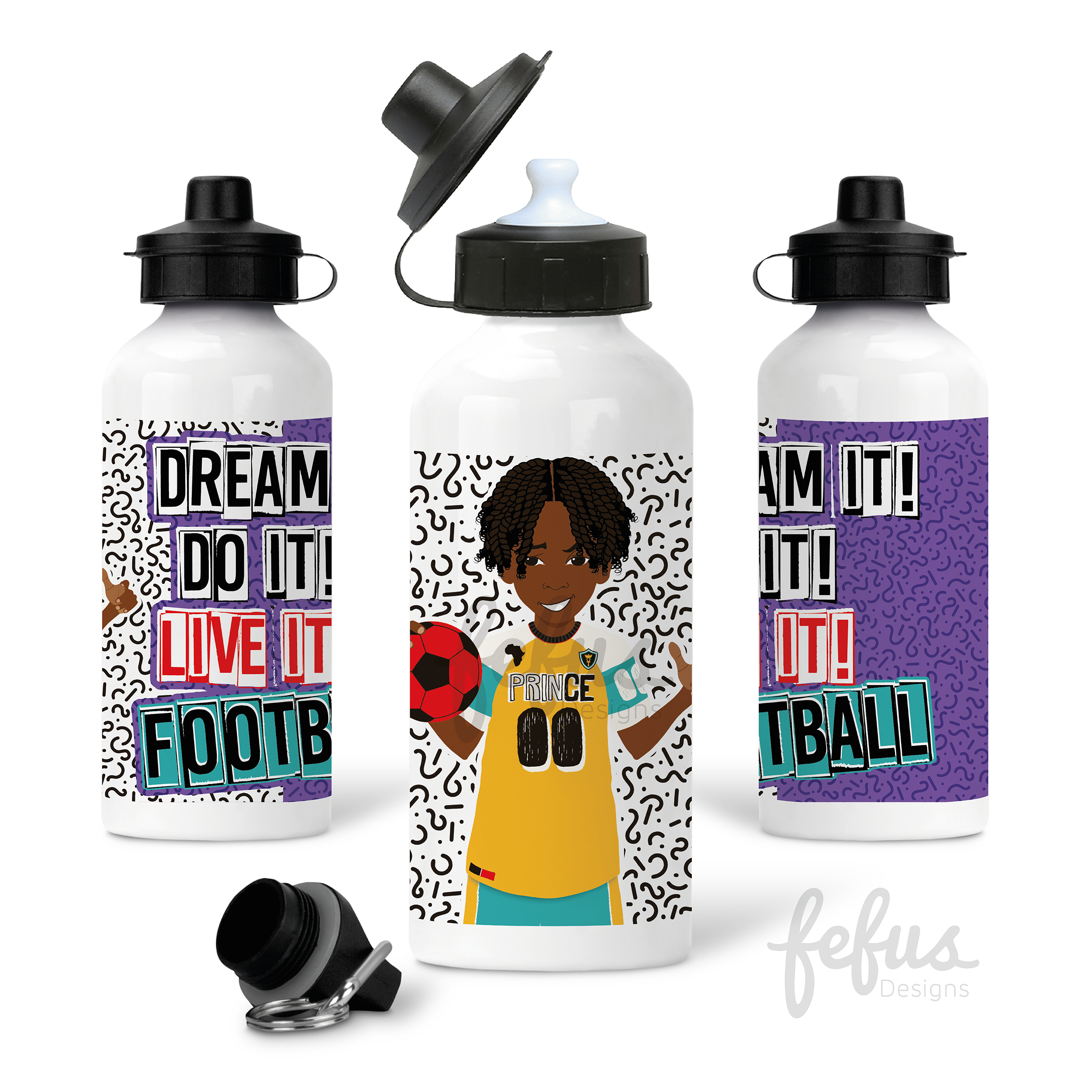 Kyrese - Boys Football Aluminium Water Bottle | Fefus Designs