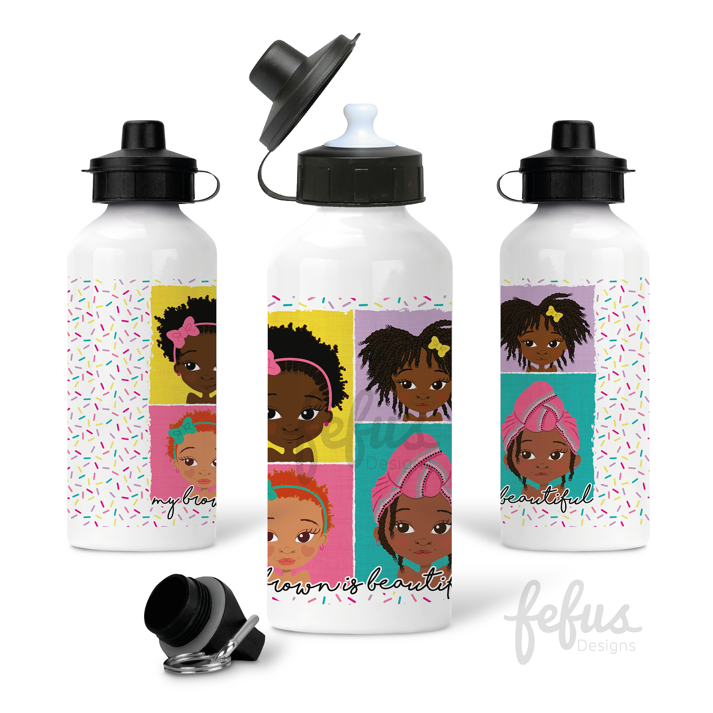4 Brown Girls Aluminium Water Bottle | Fefus Designs