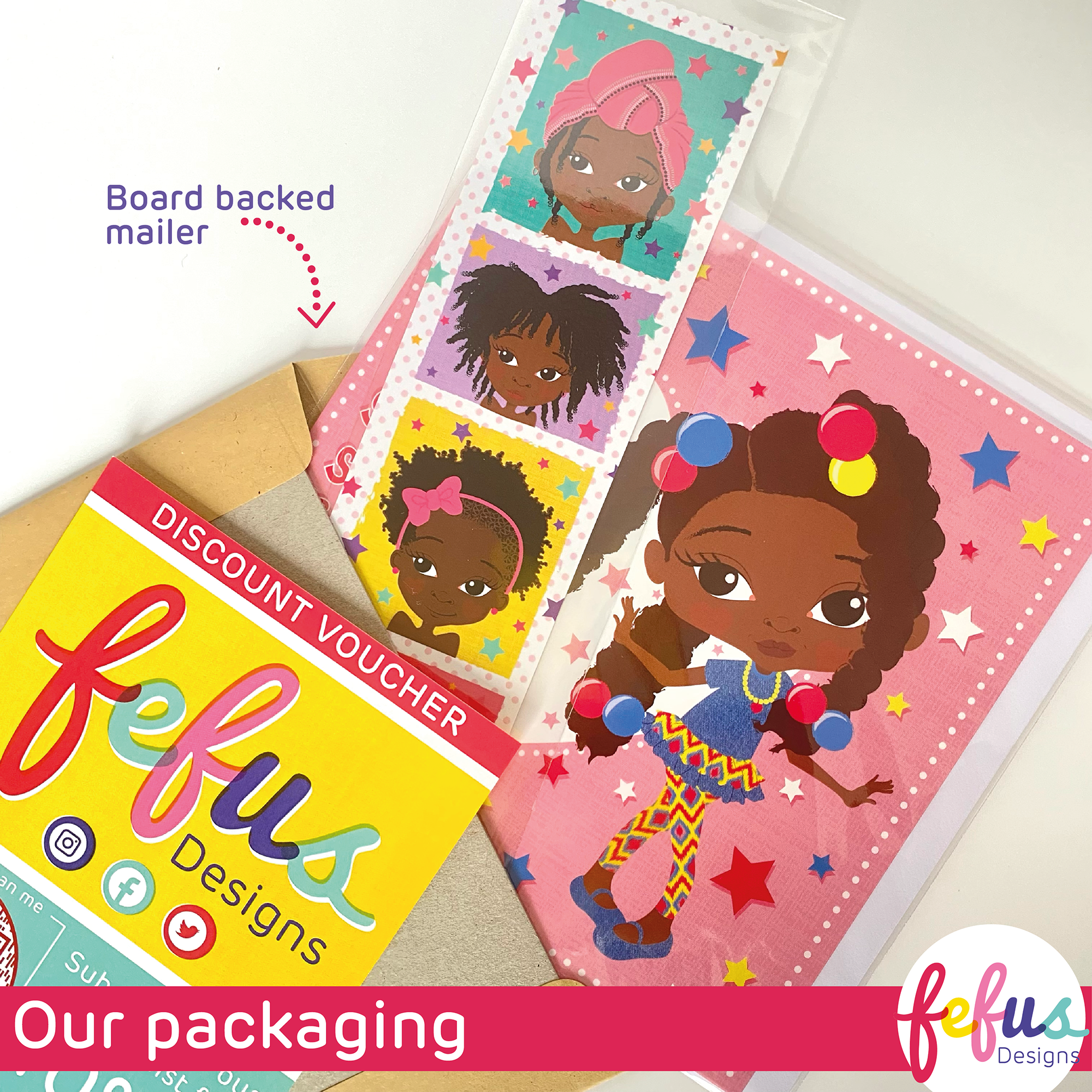 Yasmin - Afro Puffs - Mixed Race Girls Christmas Card | Fefus designs