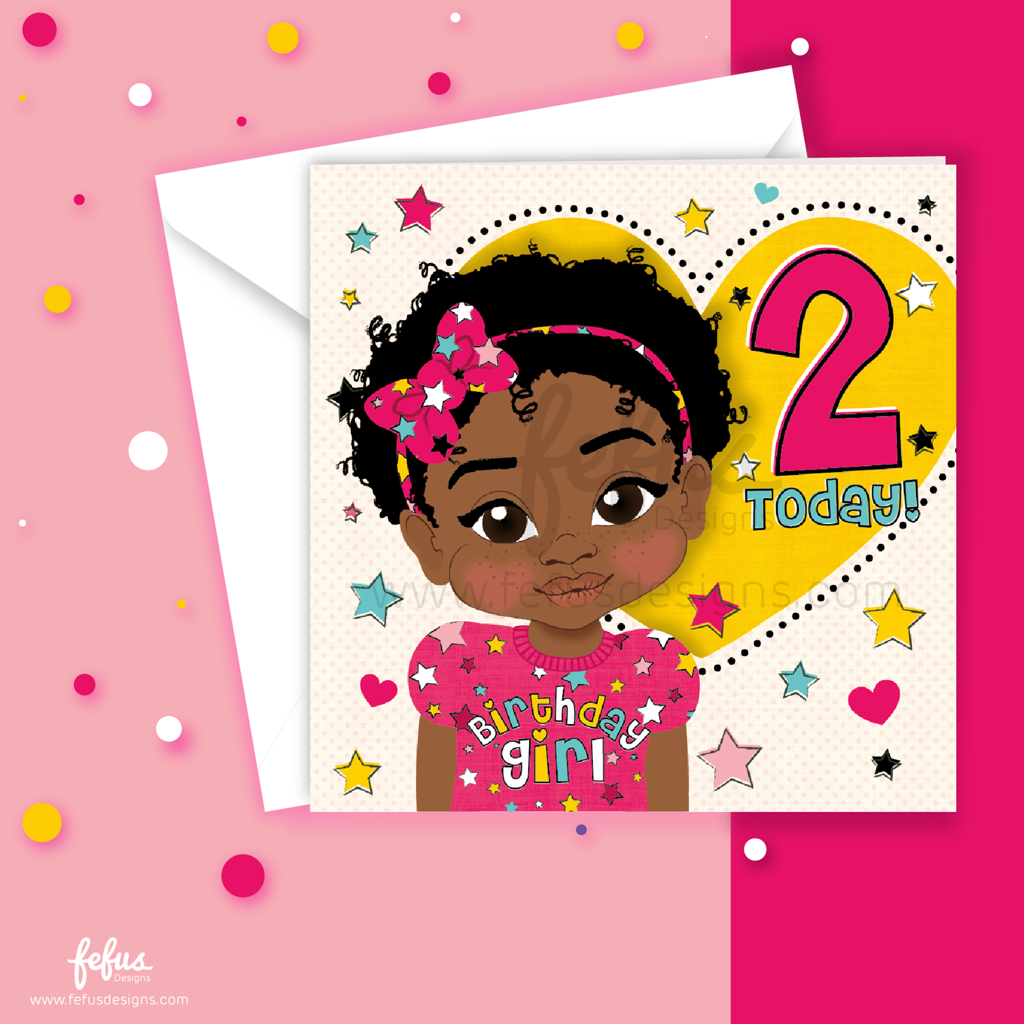 Second Birthday Afro Puff Black Girl  - Black Girl Birthday Card | Fefus Designs