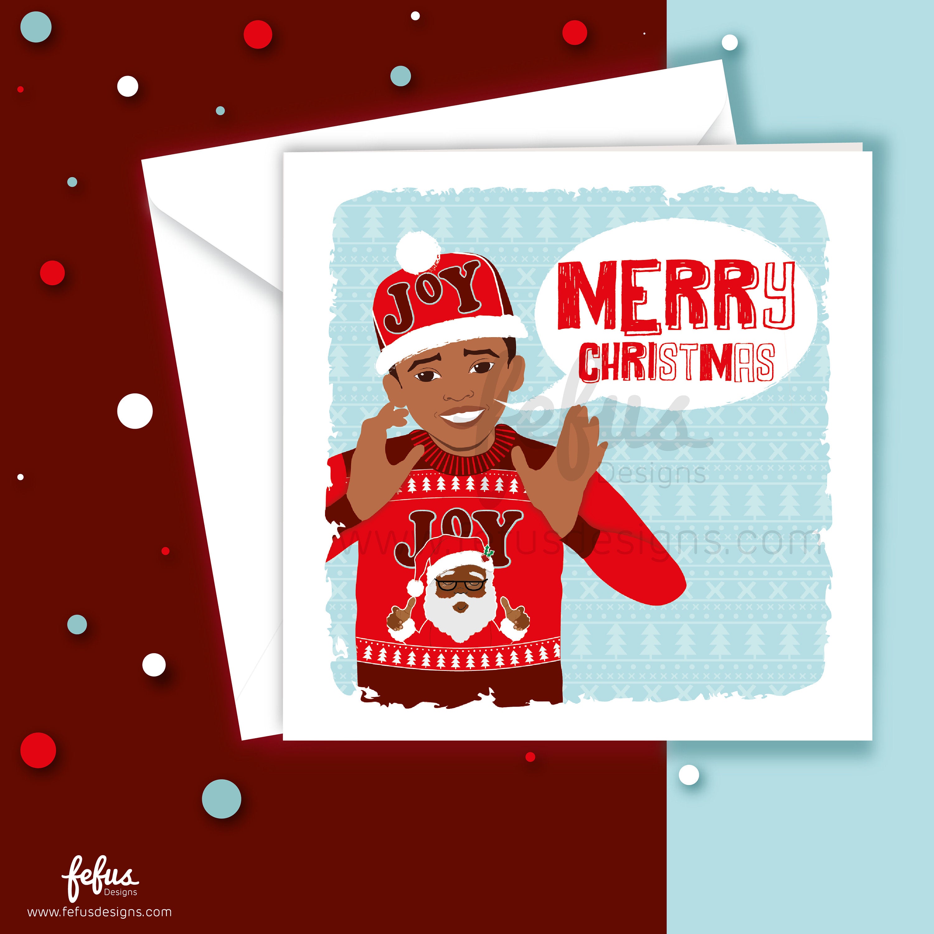 Merry Christmas Boys Card V2 - Black Christmas Card | Fefus designs