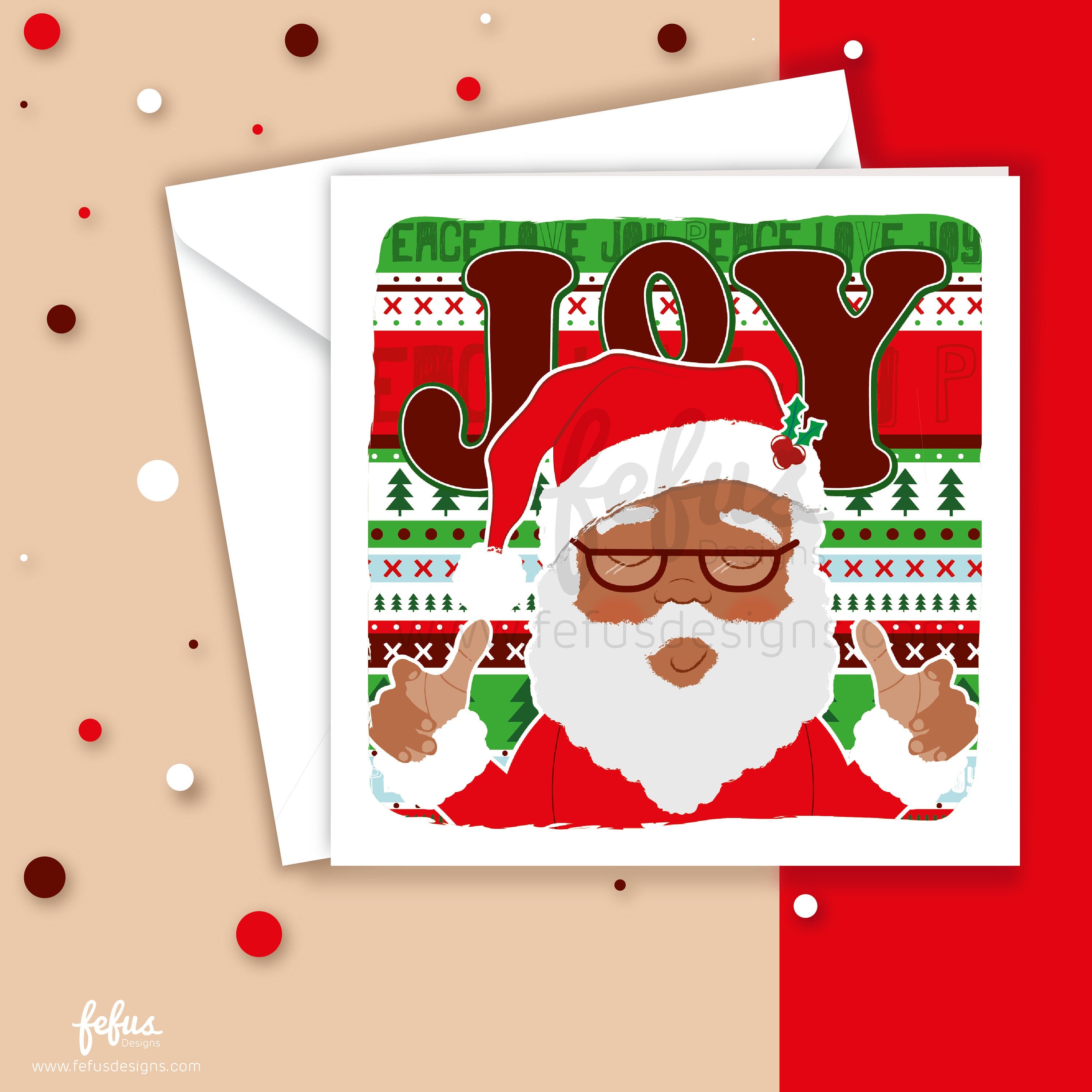 Mixed race Santa Joy Christmas Card V2 - Black Christmas Card | Fefus designs