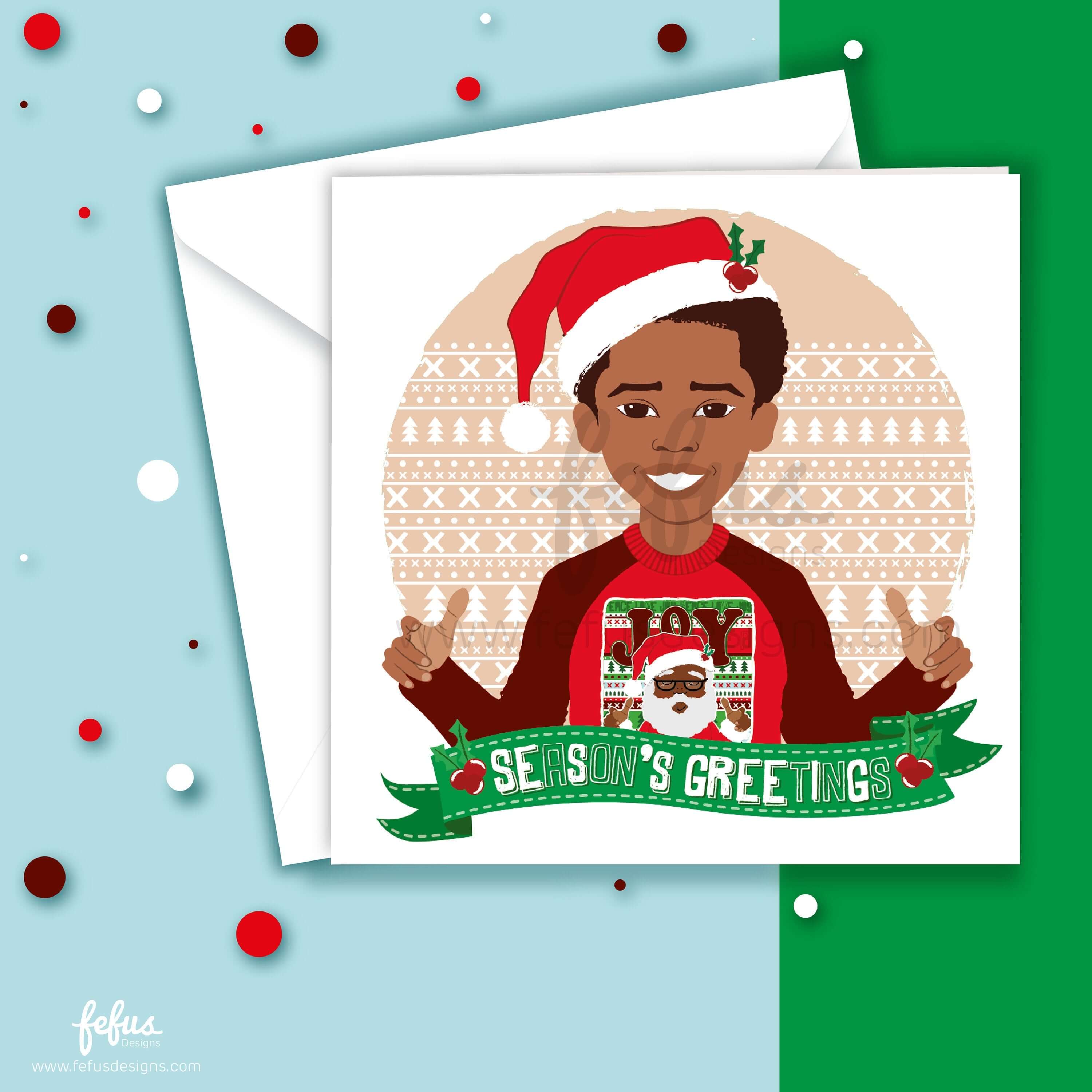 Season Greetings Boys Cards V2 - Black Christmas Card | Fefus designs