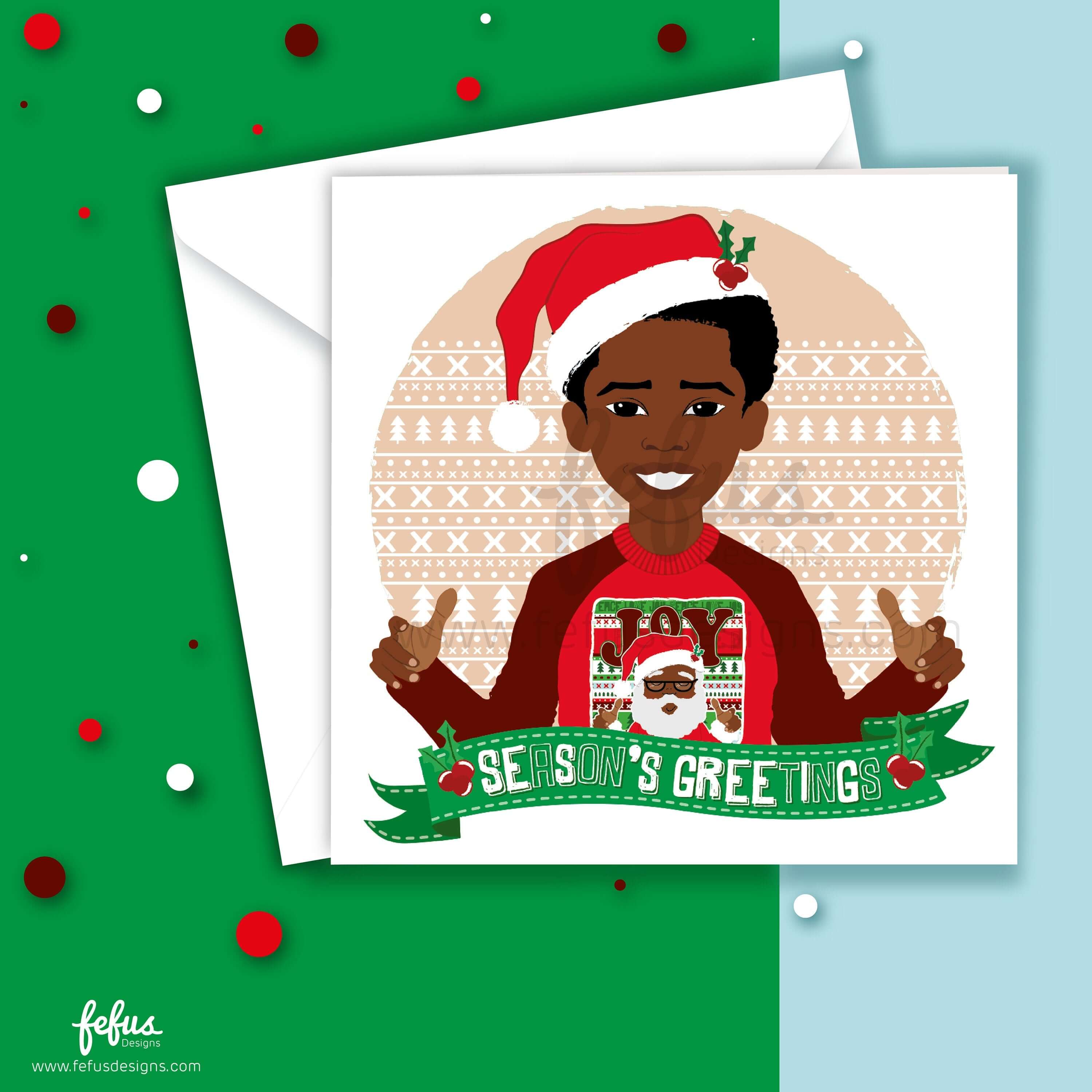 Season Greetings Boys Cards V1 - Black Christmas Card | Fefus designs